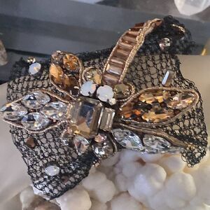 Large Rhinestone DRAGONFLY on PLASTIC WEB BRACELET, Magnets Closure